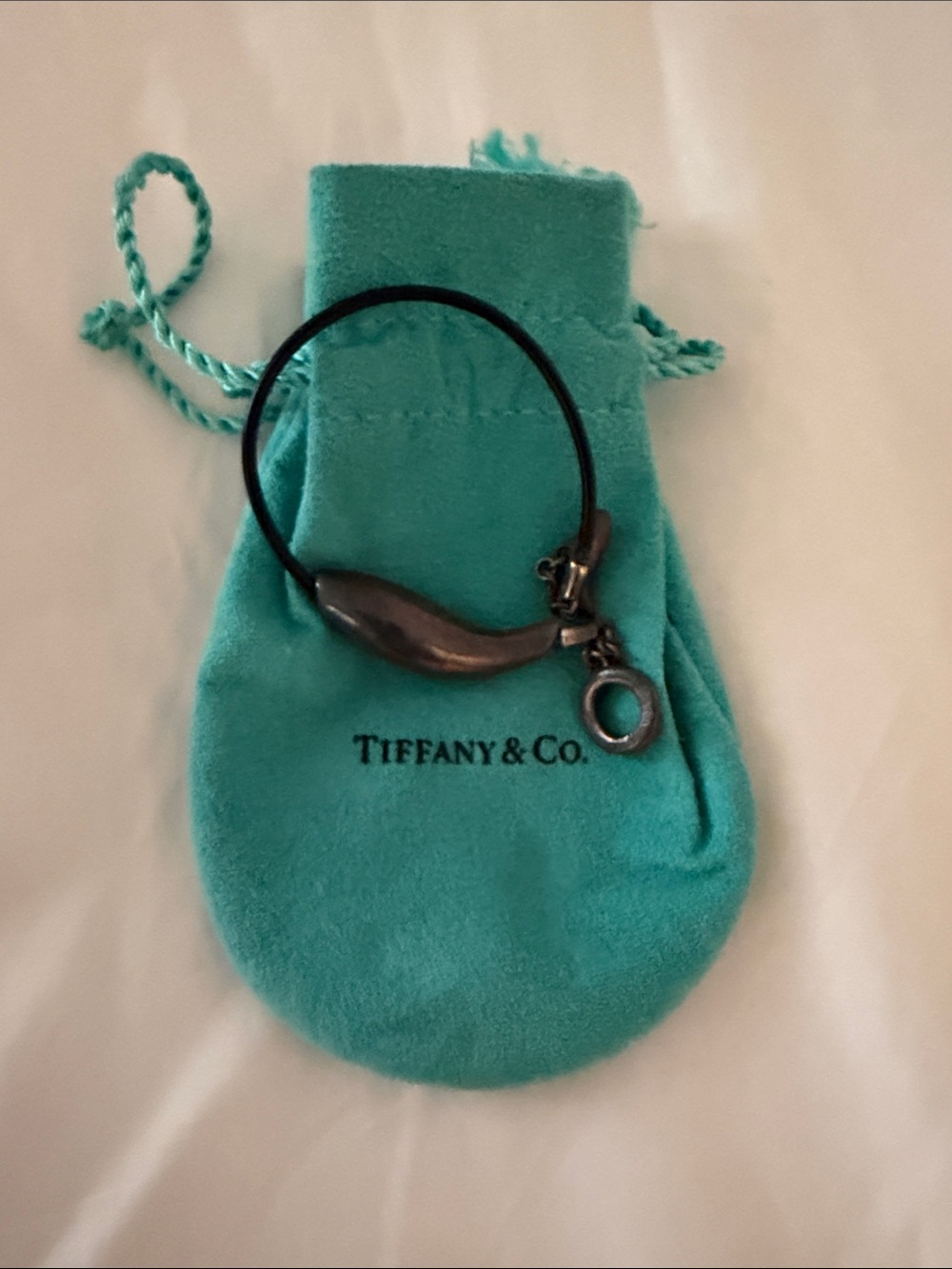 Tiffany & Co. Frank Gehry Sterling Silver Fish Bracelet Black Rubber
